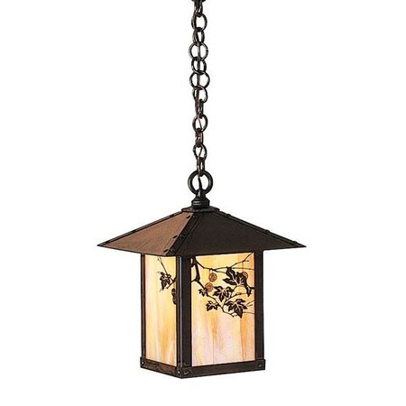 Arroyo Craftsman 9" Evergreen Pendant With T-Bar Overlay, Pewter, Rain Mist Glass EH-9TRM-P